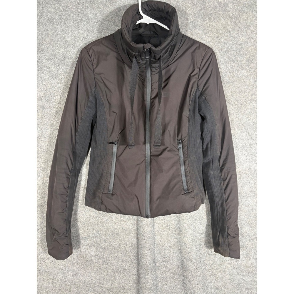Bernardo Mixed Media Puffer Jacket Brown Ribbed Knit Trim XS 22858B201